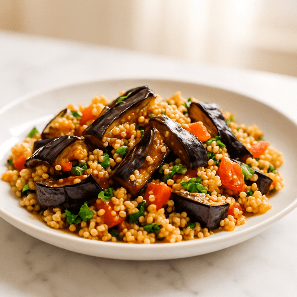 Aubergine couscous salad