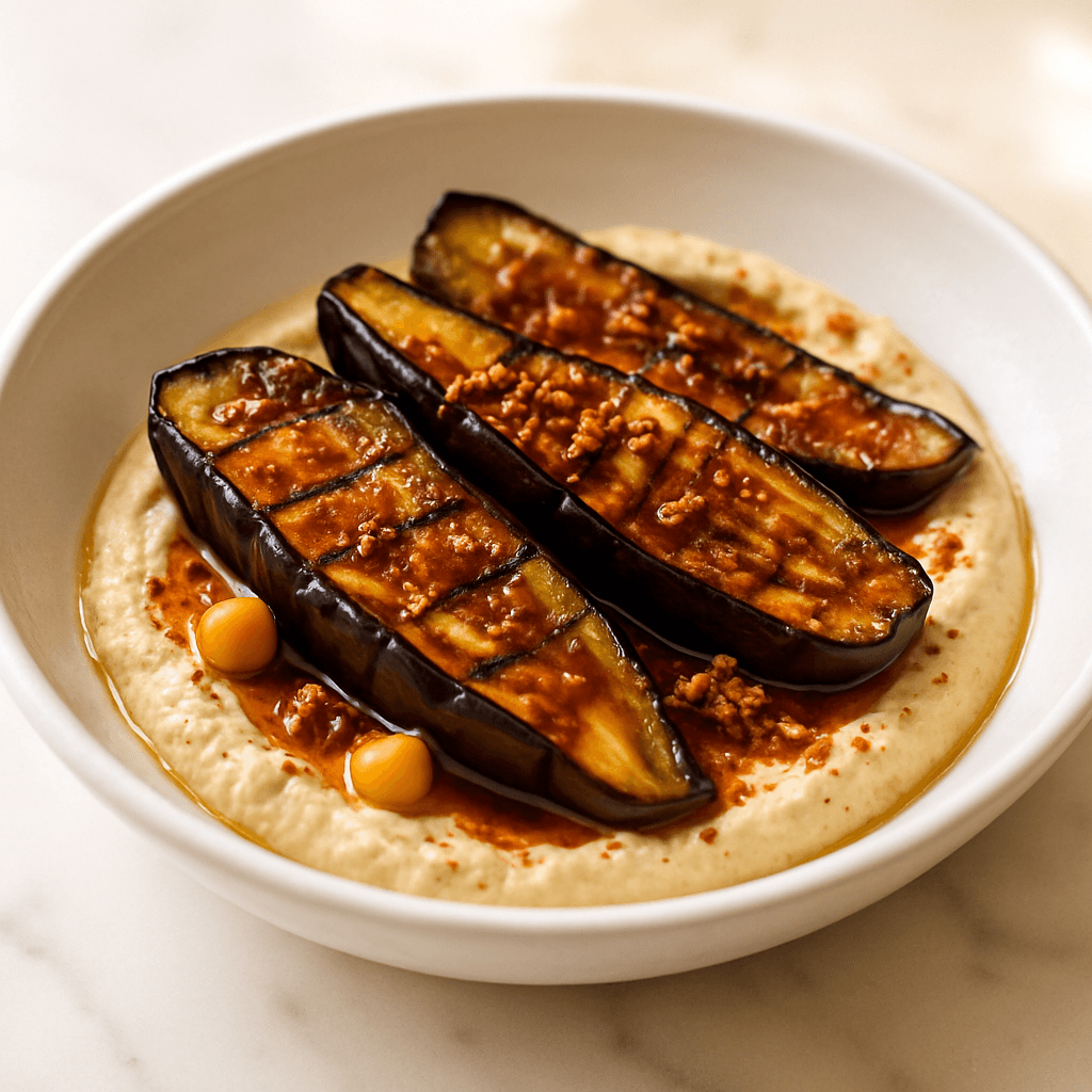 Aubergine & hummus grills