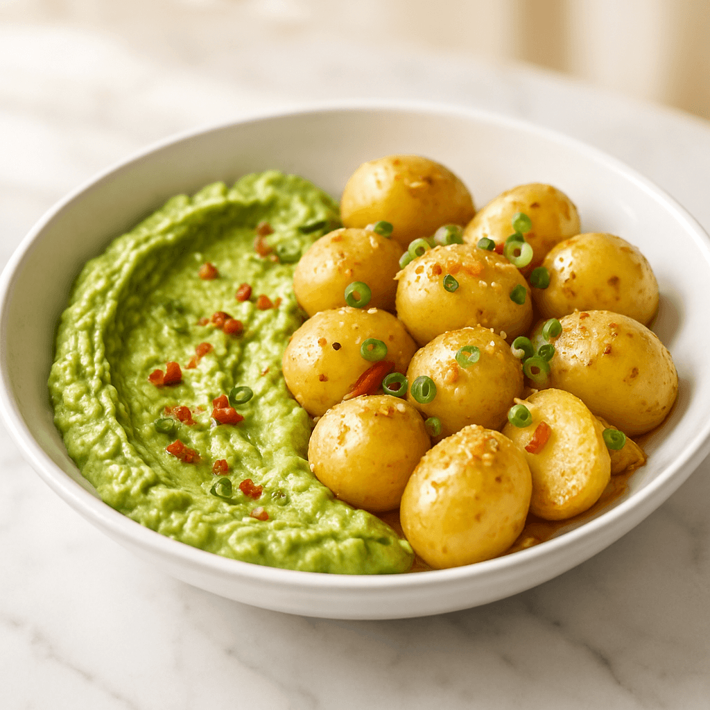 Avocado dip with new potatoes